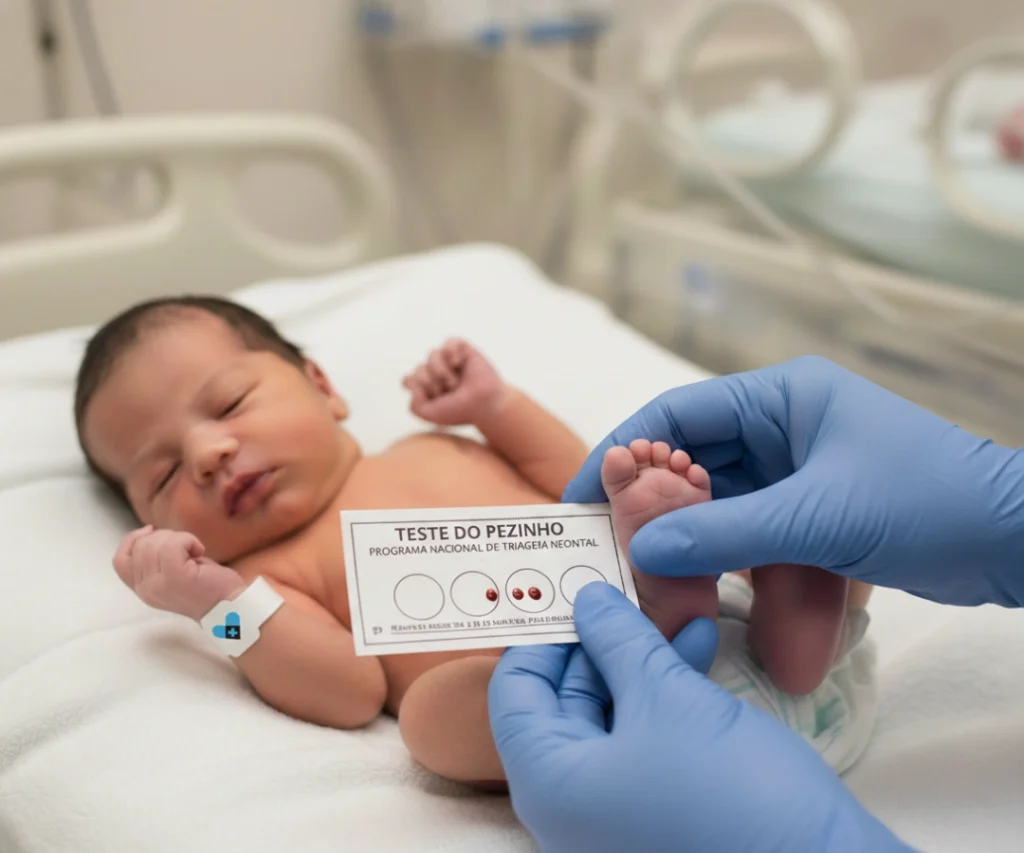 Bebe realizando o teste do pezinho.