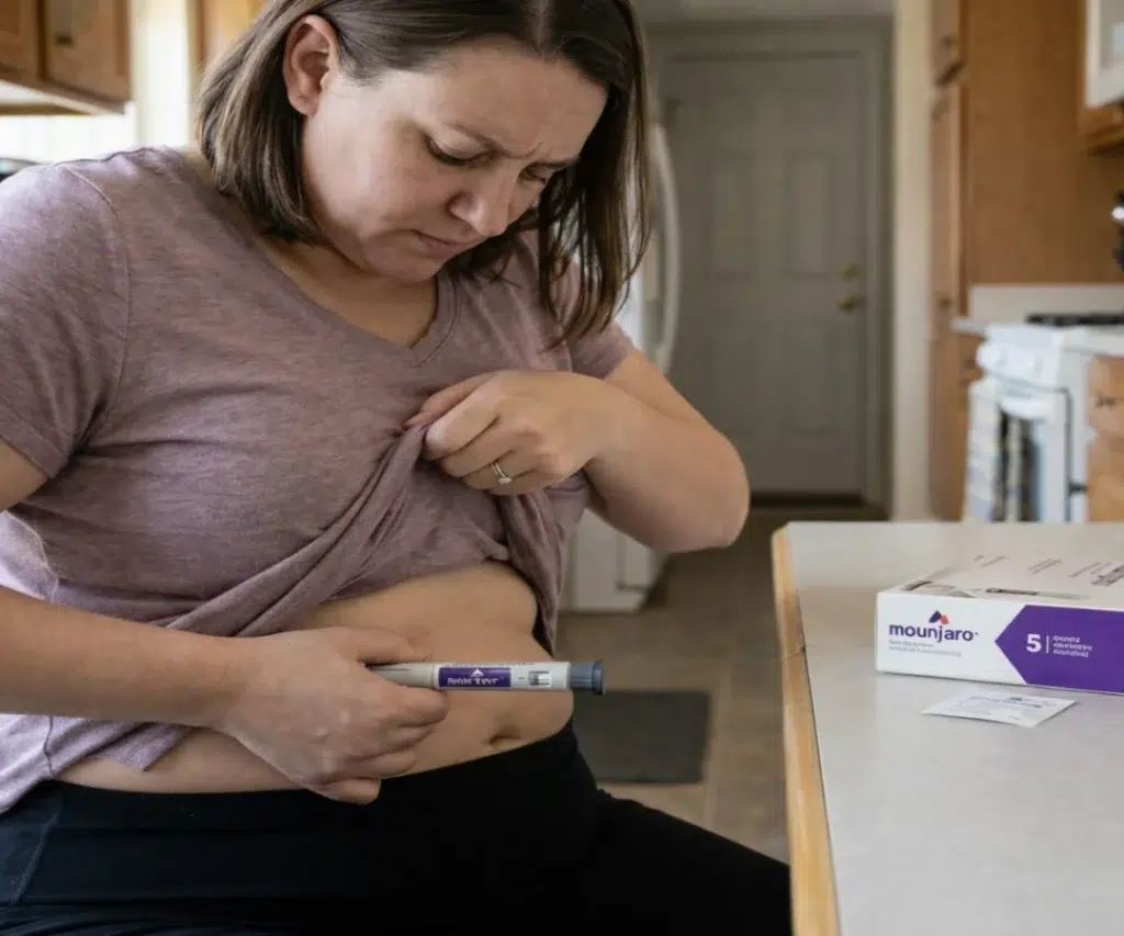 mulher aplicando o mounjaro.