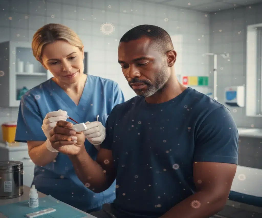 Enfermeira fazendo teste de HIV no paciente.